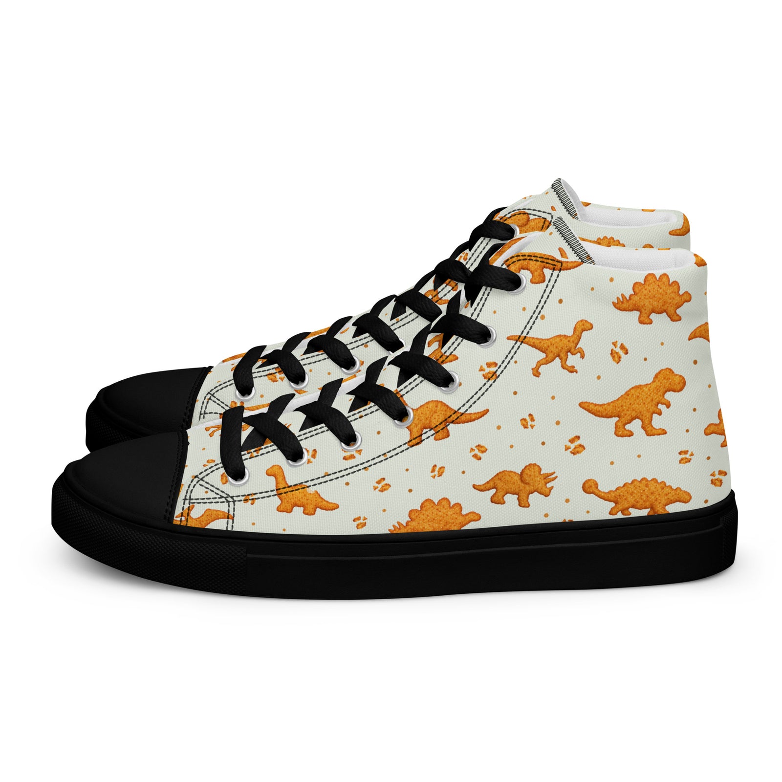 Dino Nuggies women's dinosaur high top shoes with an all-over dino nugget print
