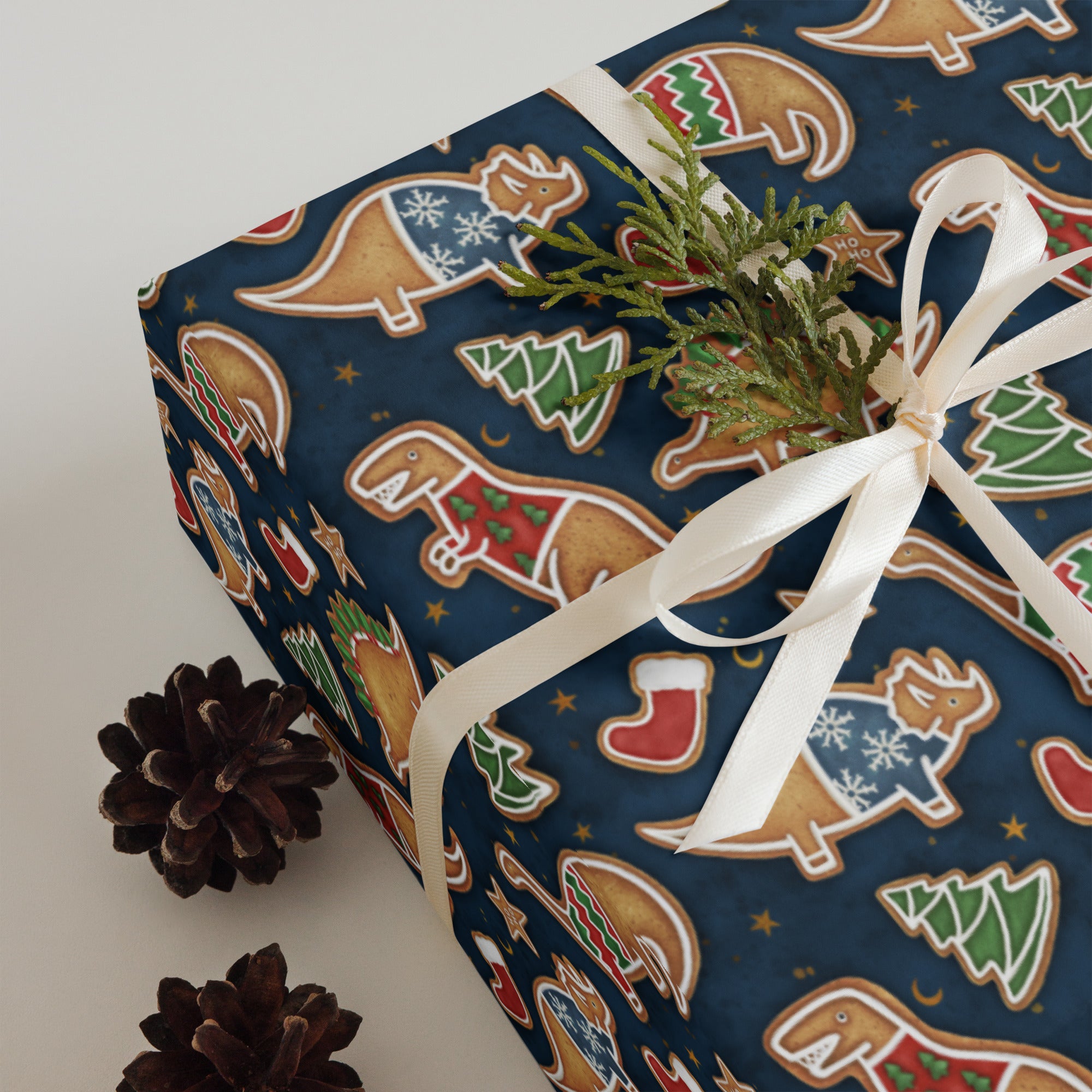 Gingerbread Dinosaurs - Dinosaur Christmas Wrapping Paper