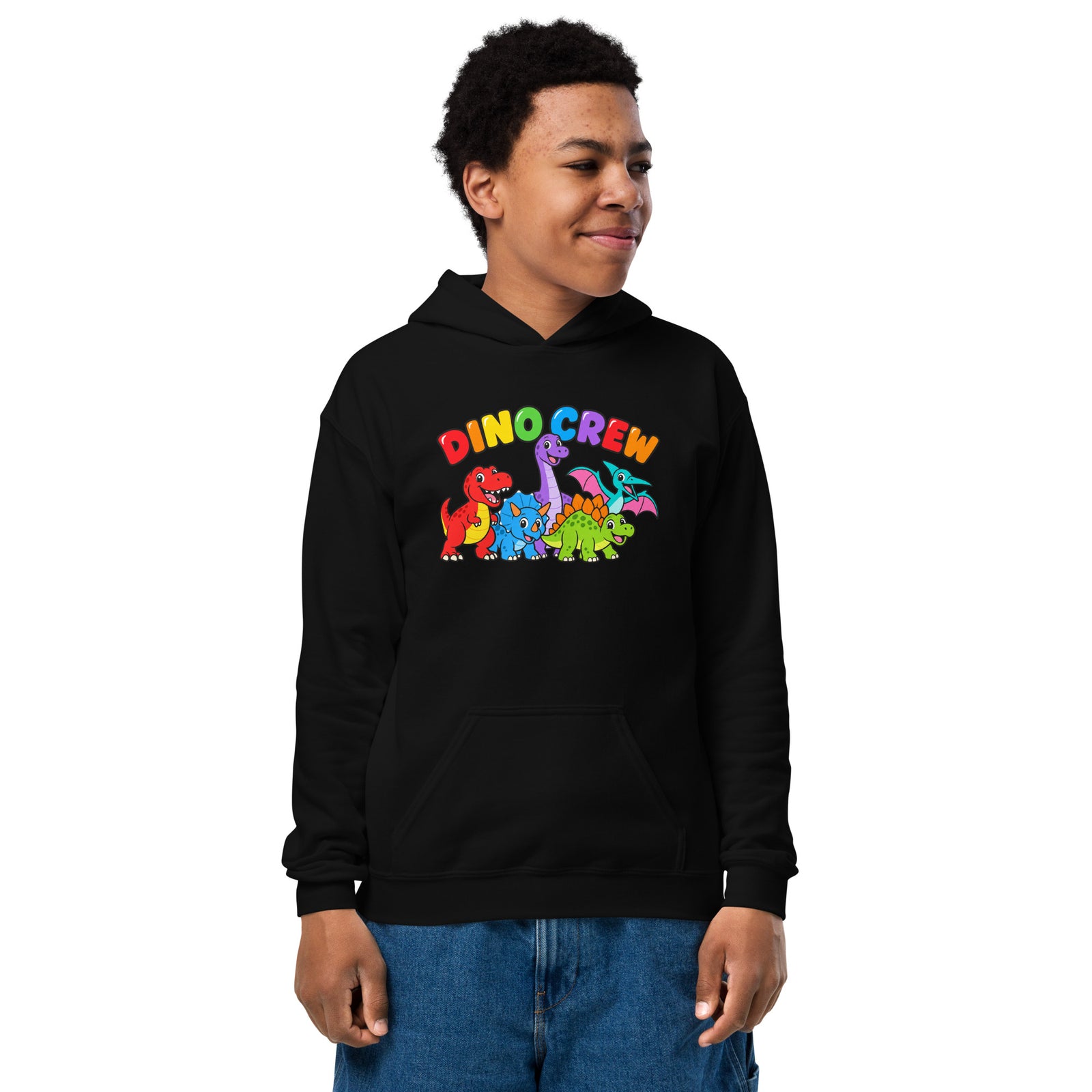 Dino Crew kids dinosaur hoodie on a child - Black - front