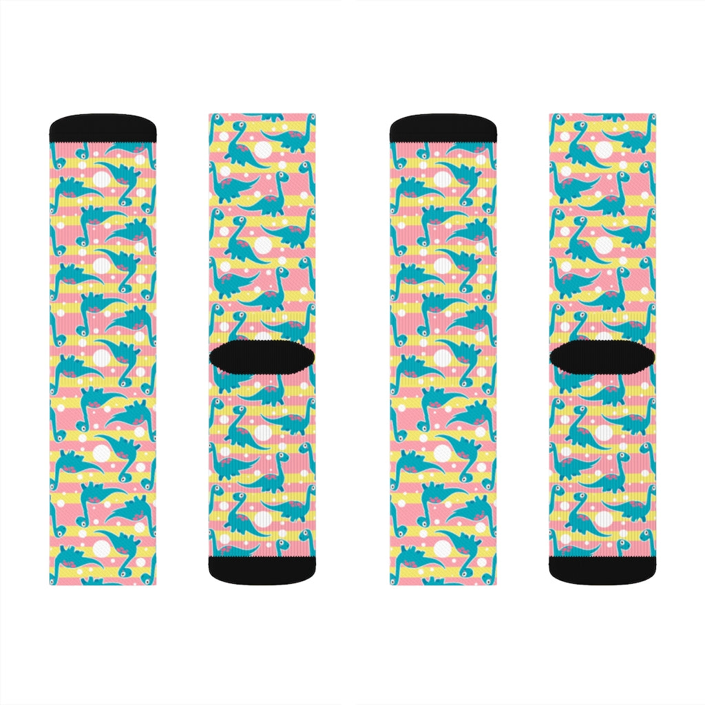 Pink And Yellow Brontosaurus - Womens Dinosaur Socks