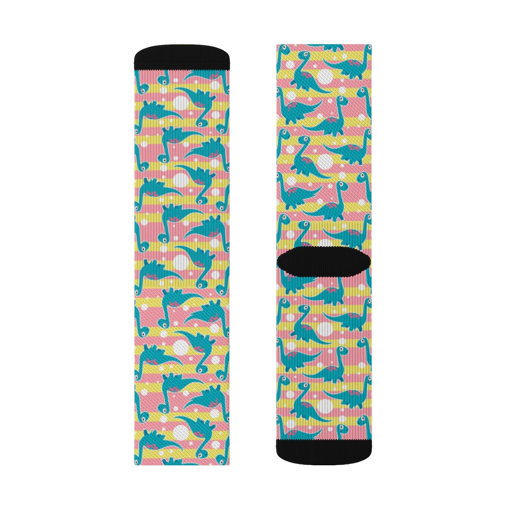 Pink And Yellow Brontosaurus - Womens Dinosaur Socks