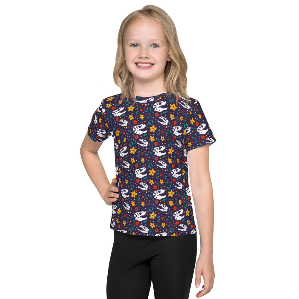 Dinosaur Flower Pattern - Girls Toddler Dinosaur Shirt