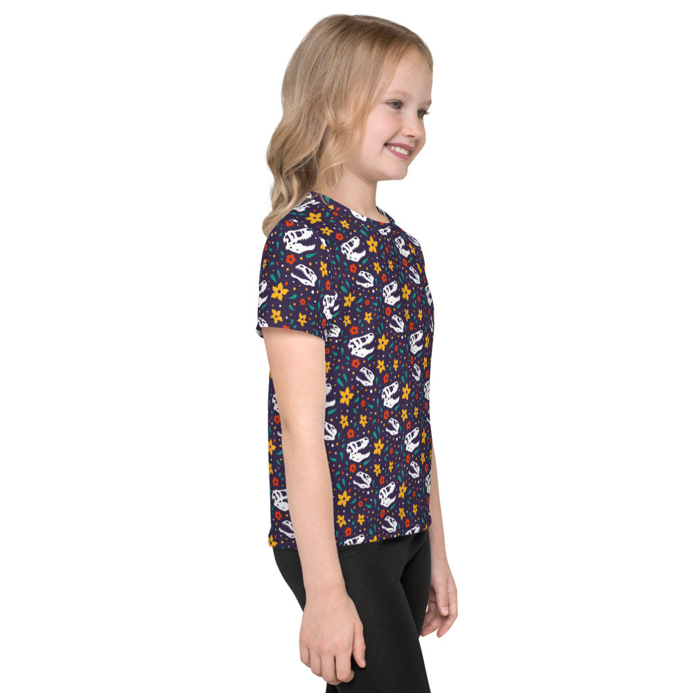 Dinosaur Flower Pattern - Girls Toddler Dinosaur Shirt