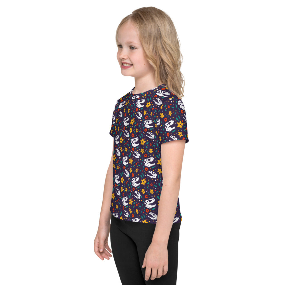 Dinosaur Flower Pattern - Girls Toddler Dinosaur Shirt