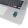 2x2 t-rex sticker with a fierce looking t-rex on the prowl. Transparent border.
