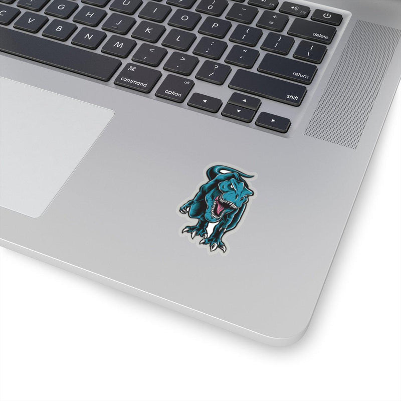 A dinosaur sticker of an angry t-rex. This t-rex sticker is extremely fierce and aggressive. 