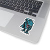 3x3 dinosaur sticker featuring a fierce and aggressive t-rex on the hunt with a white border.