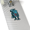 6x6 dinosaur sticker featuring an angry t-rex roaring right at you with a transparent border.