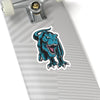 6x6 dinosaur sticker featuring an angry t-rex roaring right at you with a white border.