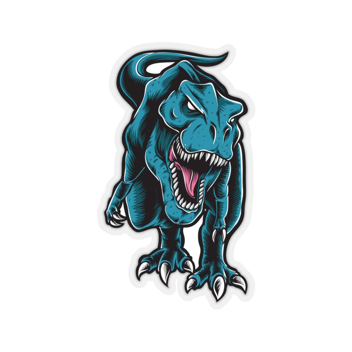 A dinosaur sticker of an angry t-rex. This t-rex sticker is extremely fierce and aggressive.