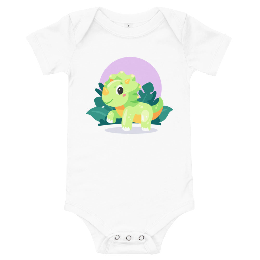 Green Baby Triceratops - Baby Dinosaur Bodysuit