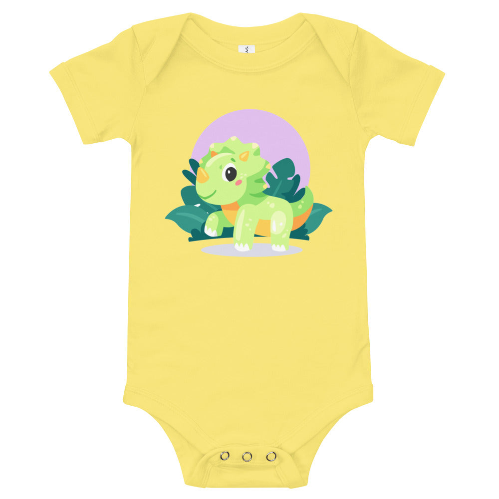 Green Baby Triceratops - Baby Dinosaur Bodysuit