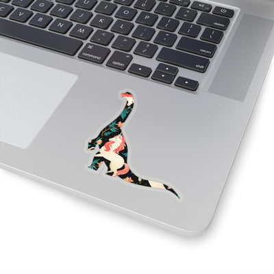 3x3 dinosaur sticker featuring a brontosaurus outline filled with an elegant unicorn pattern.