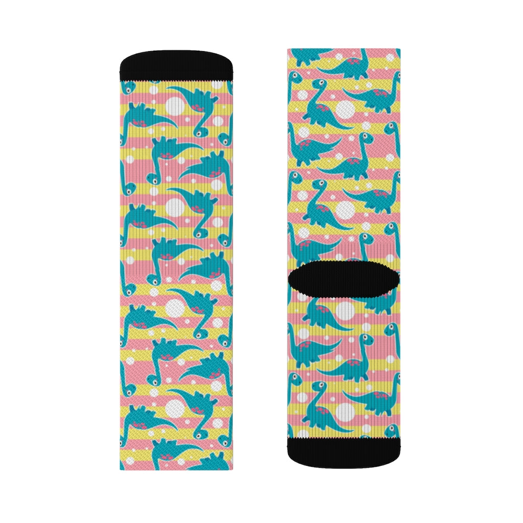 Pink And Yellow Brontosaurus - Womens Dinosaur Socks