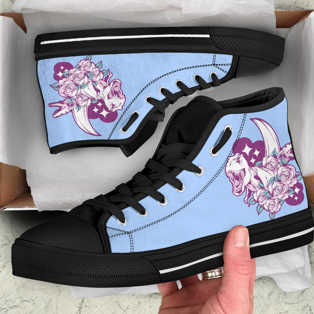 Blue Jurassic Flowery Night - Women's Dinosaur Shoes