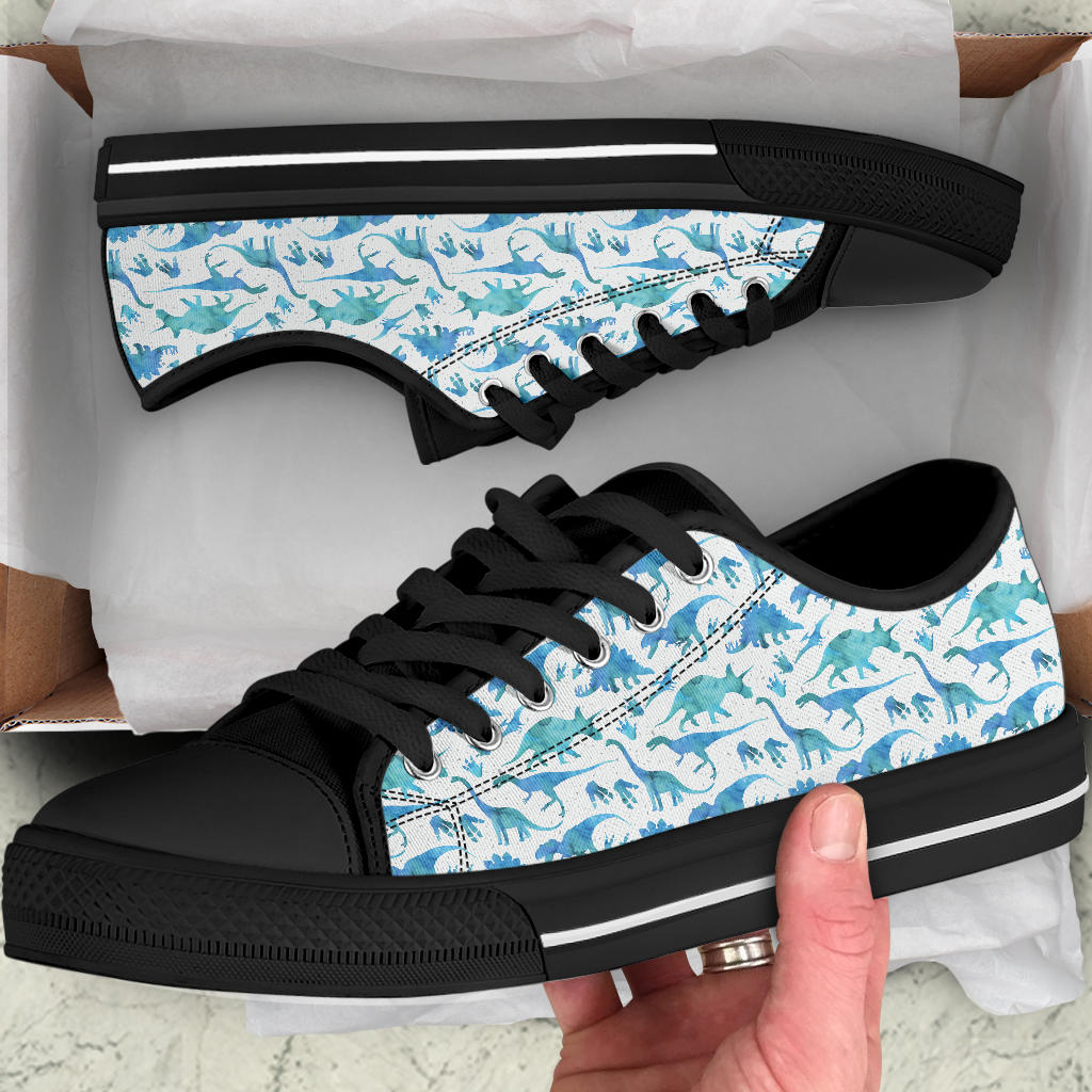 Blue Watercolor Dinos - Dinosaur Low Top Shoes