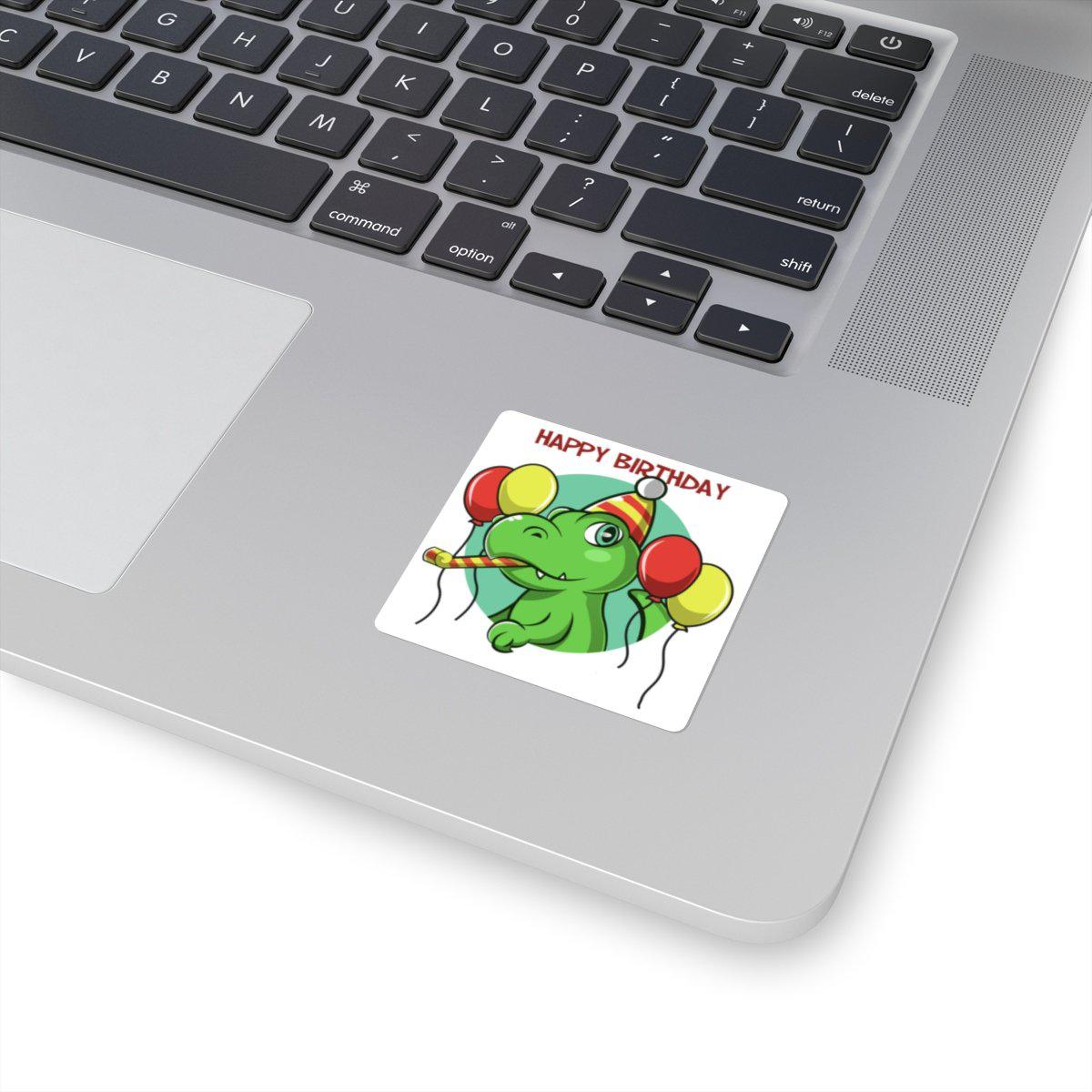 T-Rex is celebrating his and your birthday on this awesome Happy Birthday T-Rex Sticker.