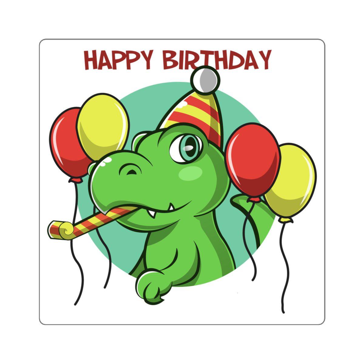 T-Rex is celebrating his and your birthday on this awesome Happy Birthday T-Rex Sticker.