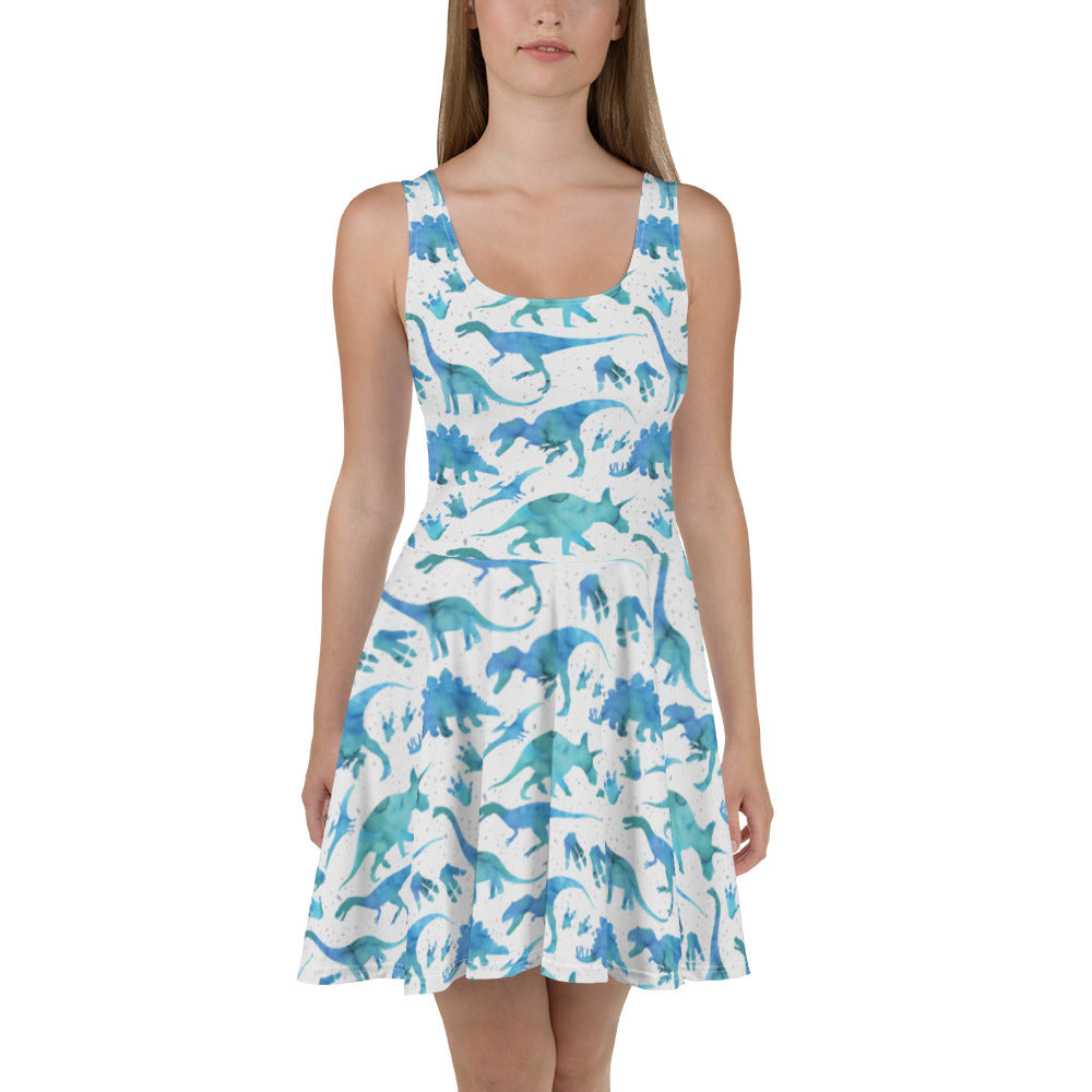 dinosaur dress ladies Blue Watercolor