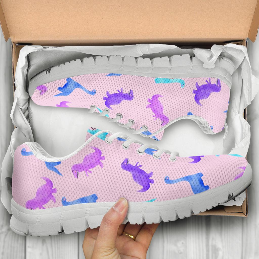 Pink Watercolor - Dinosaur Sneakers