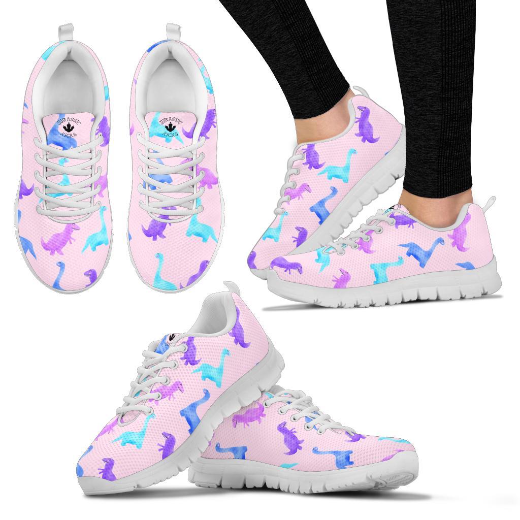 Pink Watercolor - Dinosaur Sneakers