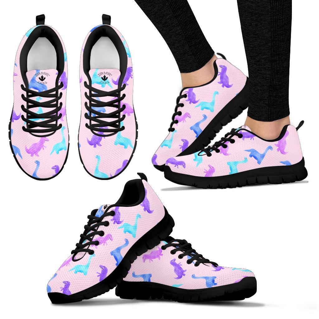 Pink Watercolor - Dinosaur Sneakers