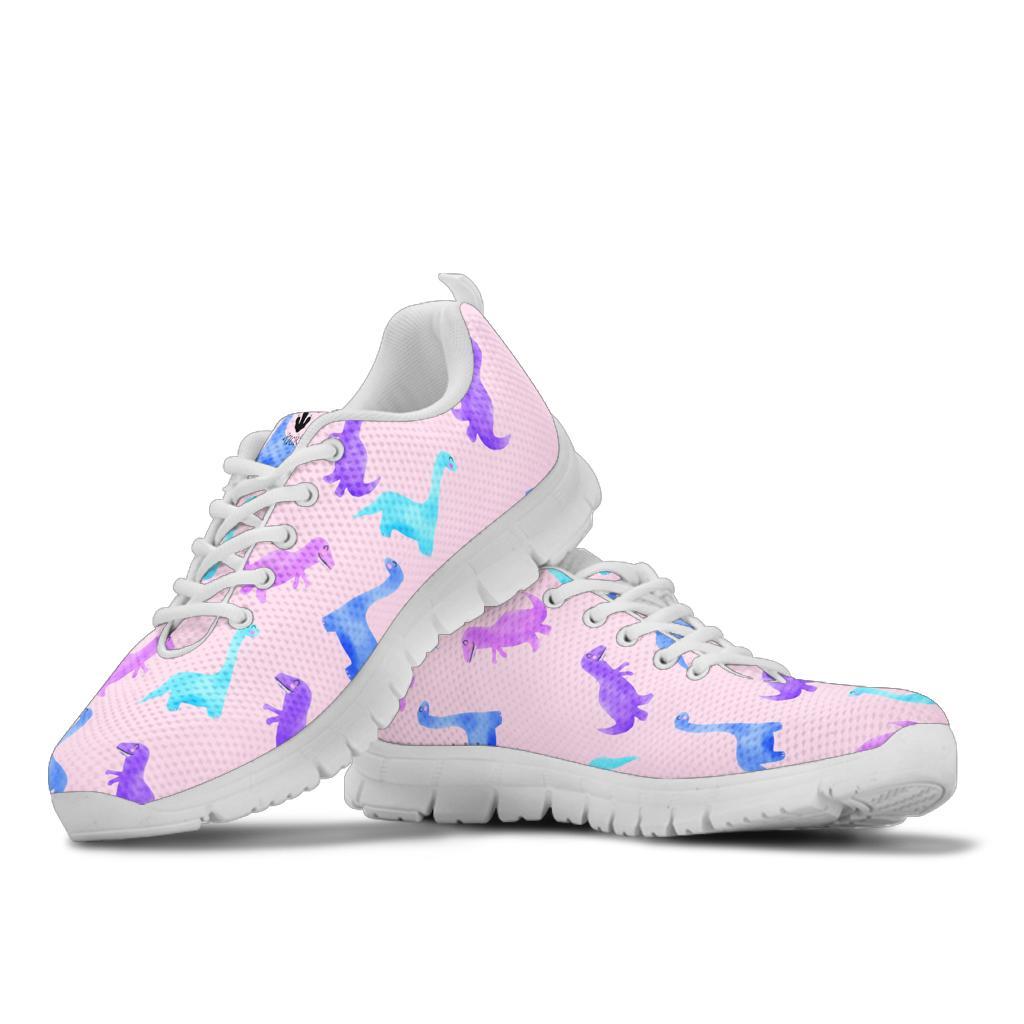 Pink Watercolor - Dinosaur Sneakers