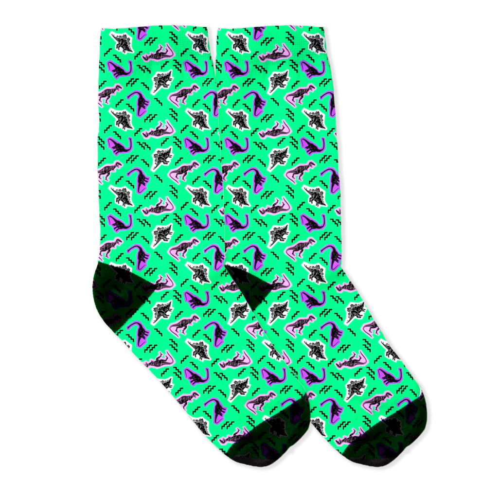 90s Neon Green Dinos - Dinosaur Socks