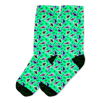 90s Neon Green Dinos - Dinosaur Socks