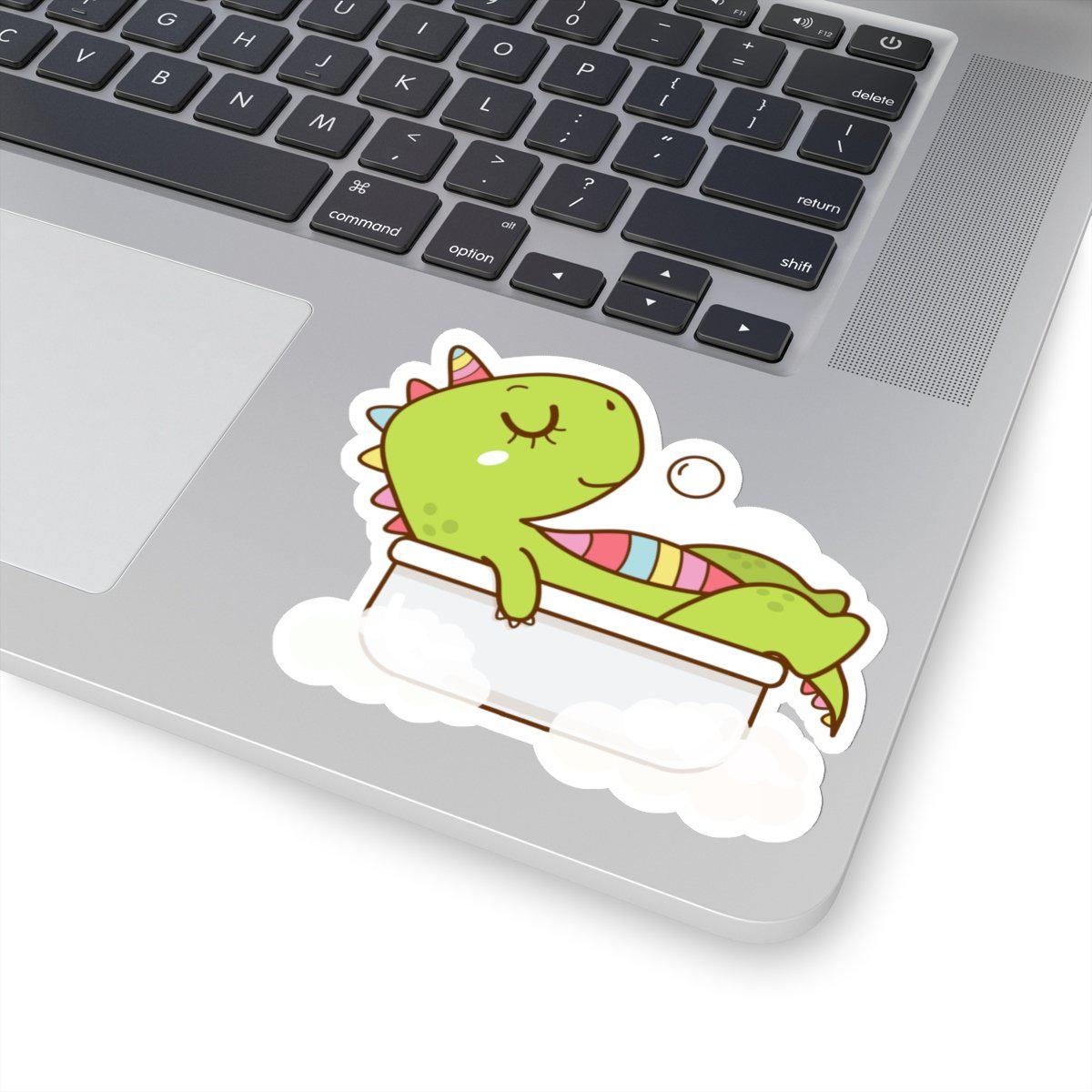 4x4 dinosaur taking a bubble bath sticker.