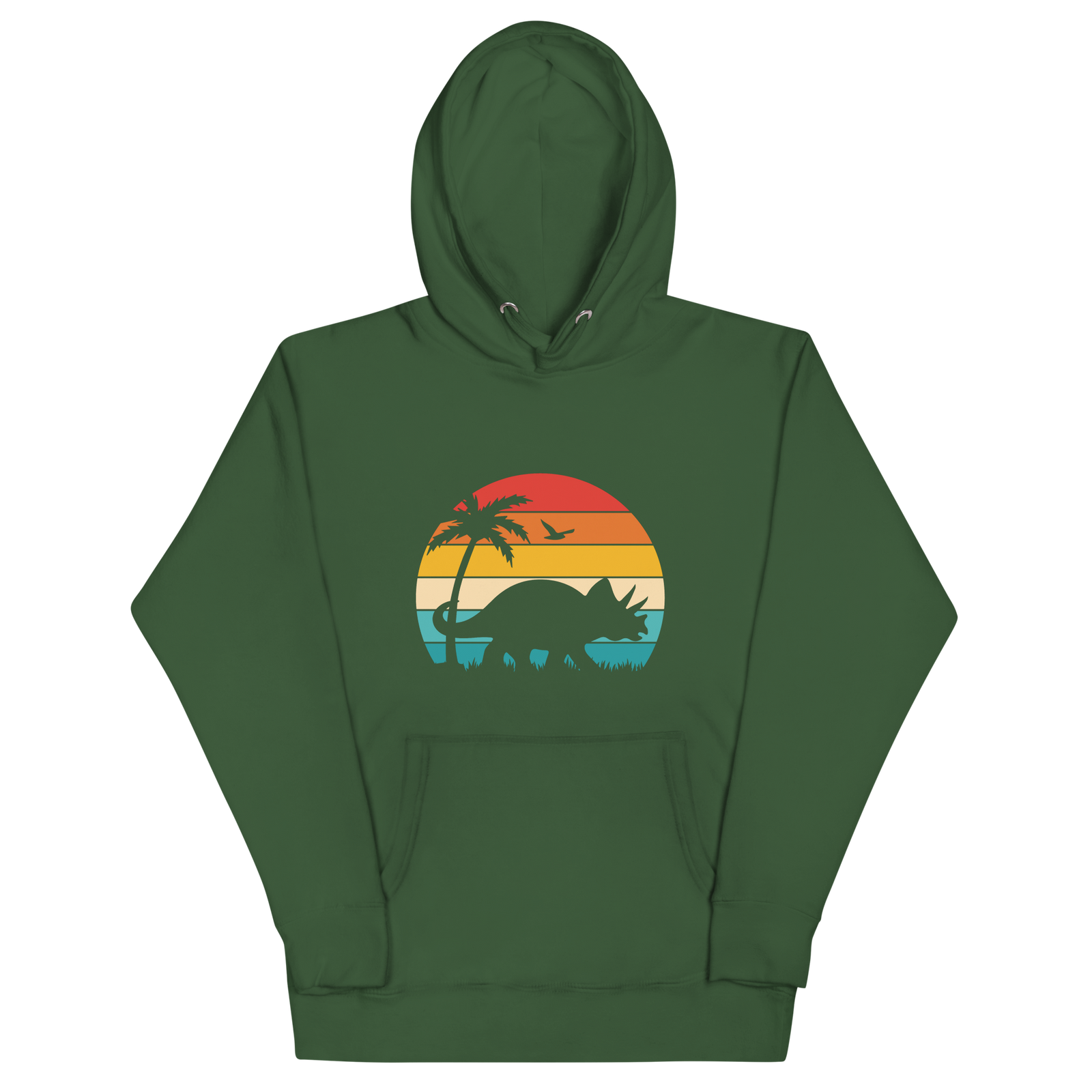 Retro Triceratops Sunset - Adult Dinosaur Hoodie