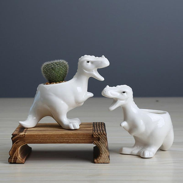 dinosaur succulent planter White Ceramic Dinosaur Flower Pot